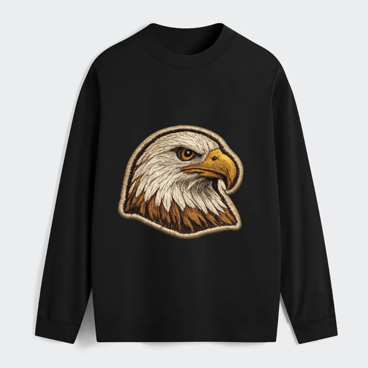EAGLE HEAD PROFILE - majestic bald eagle in brown, white and gold , - Classic Long Sleeve Shirt - Black