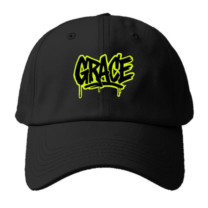 Bold typography design - "GRACE" - elegance under pressure, divine favor - Baseball Cap - Black
