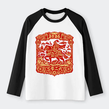 HORSE AND RIDER | Traditional Chinese warrior on horseback | Silk Road - Raglan Long Sleeve T-Shirt - Black