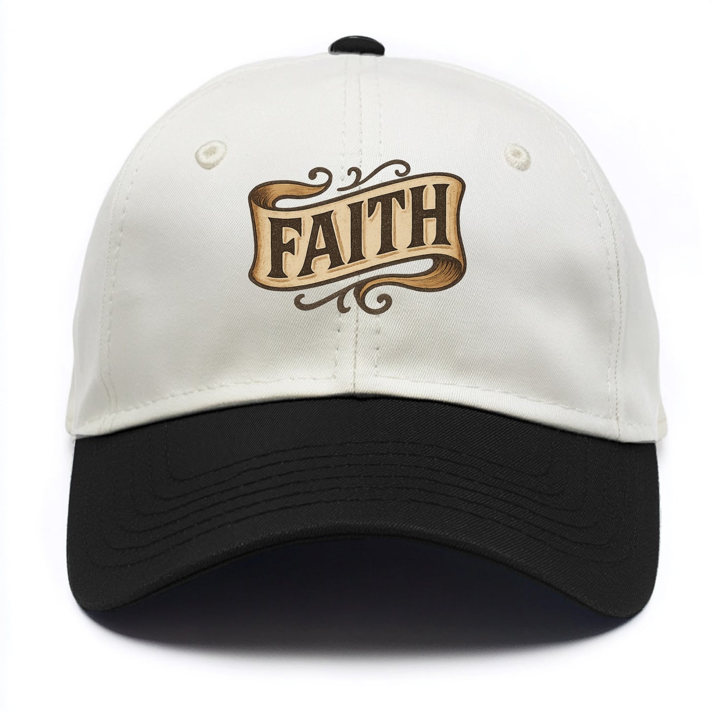 Bold typography design - "FAITH" - trust in the unseen, spiritual strength - Two Tone Cap - Black