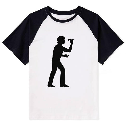 Darts player in throwing stance - Contrast Raglan T-shirt