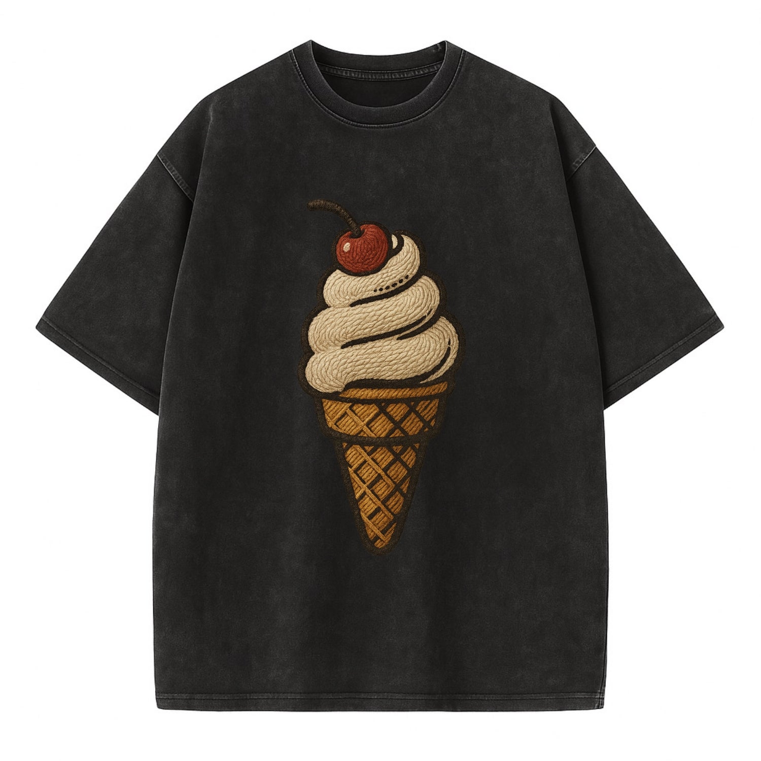Ice Cream Cone  - Vintage T-shirt - Black