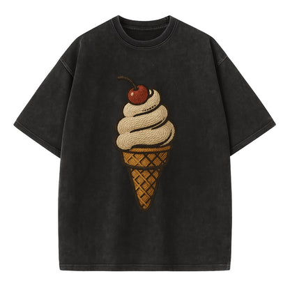 Ice Cream Cone  - Vintage T-shirt - Black