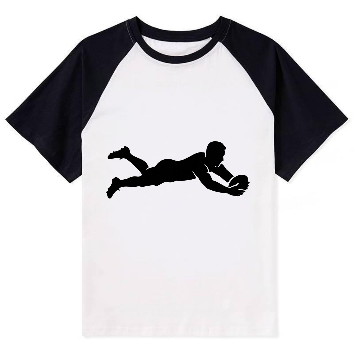 Rugby player diving for try - Contrast Raglan T-shirt - Black