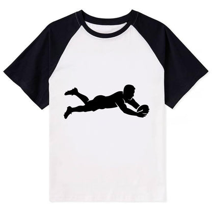 Rugby player diving for try - Contrast Raglan T-shirt - Black