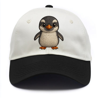 Baby Gentoo Penguin - orange beak, white cap, bright eyes, front-facing, energetic - Two Tone Cap - Black