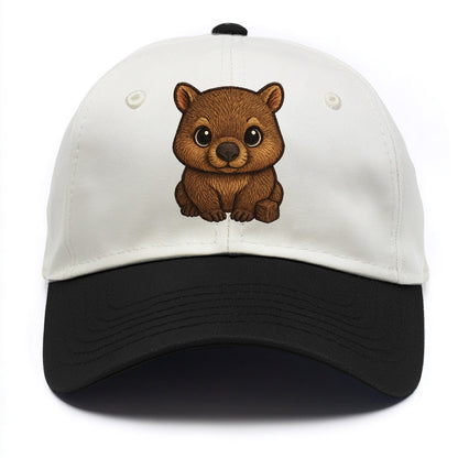 Baby Wombat - brown fur, square nose, small ears, dark eyes, front-facing, cube poop - Two Tone Cap - Black