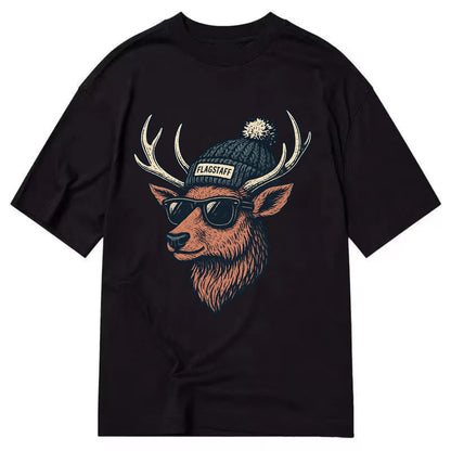 Flagstaff Elk wearing Flagstaff beanie with pom pom and wayfarer sunglasses - Classic T-shirt - Black