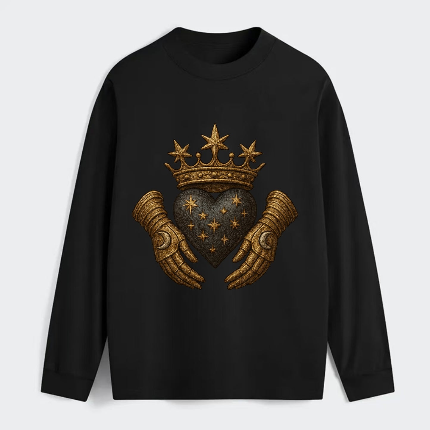 Ice crystal crown framing a frosted heart with fur-trimmed winter hands - Classic Long Sleeve Shirt - Black