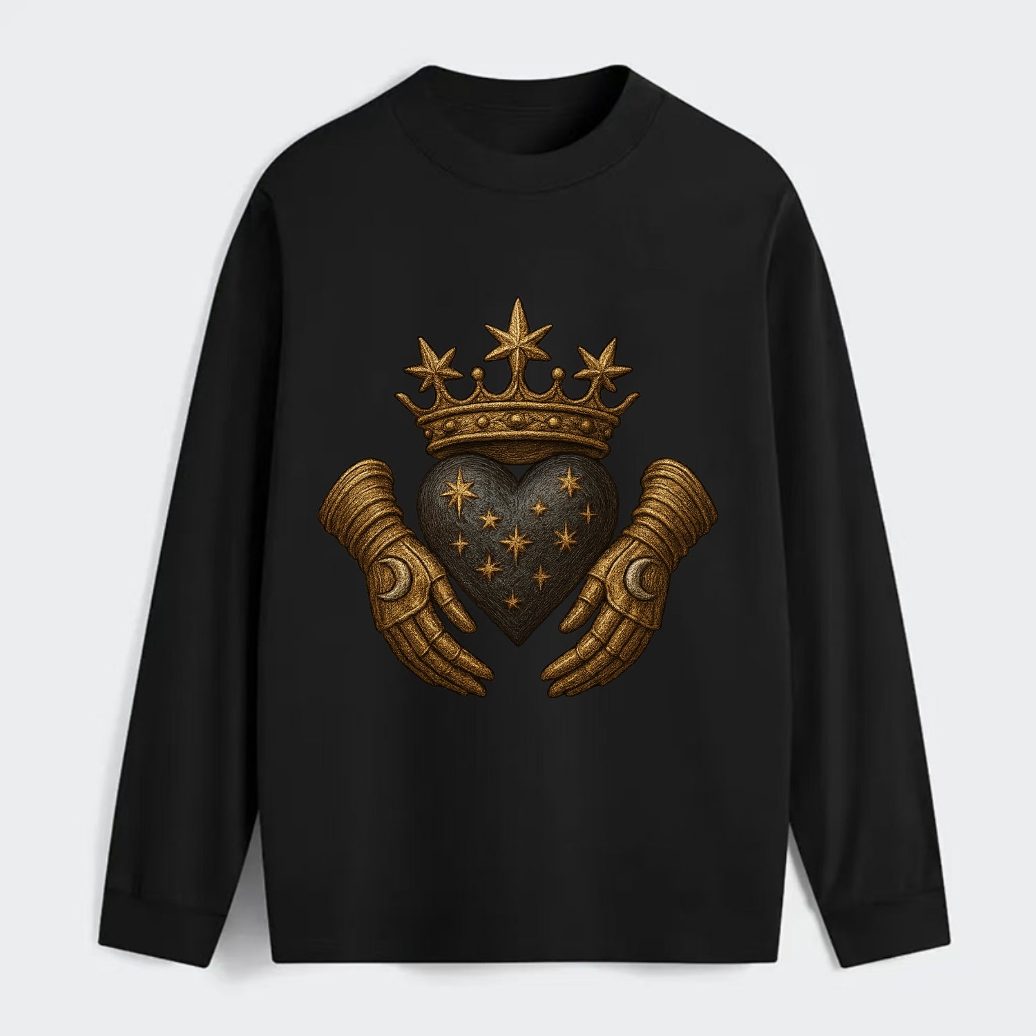 Ice crystal crown framing a frosted heart with fur-trimmed winter hands - Classic Long Sleeve Shirt - Black