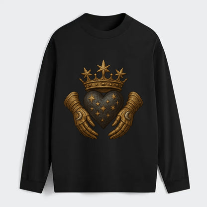 Ice crystal crown framing a frosted heart with fur-trimmed winter hands - Classic Long Sleeve Shirt - Black