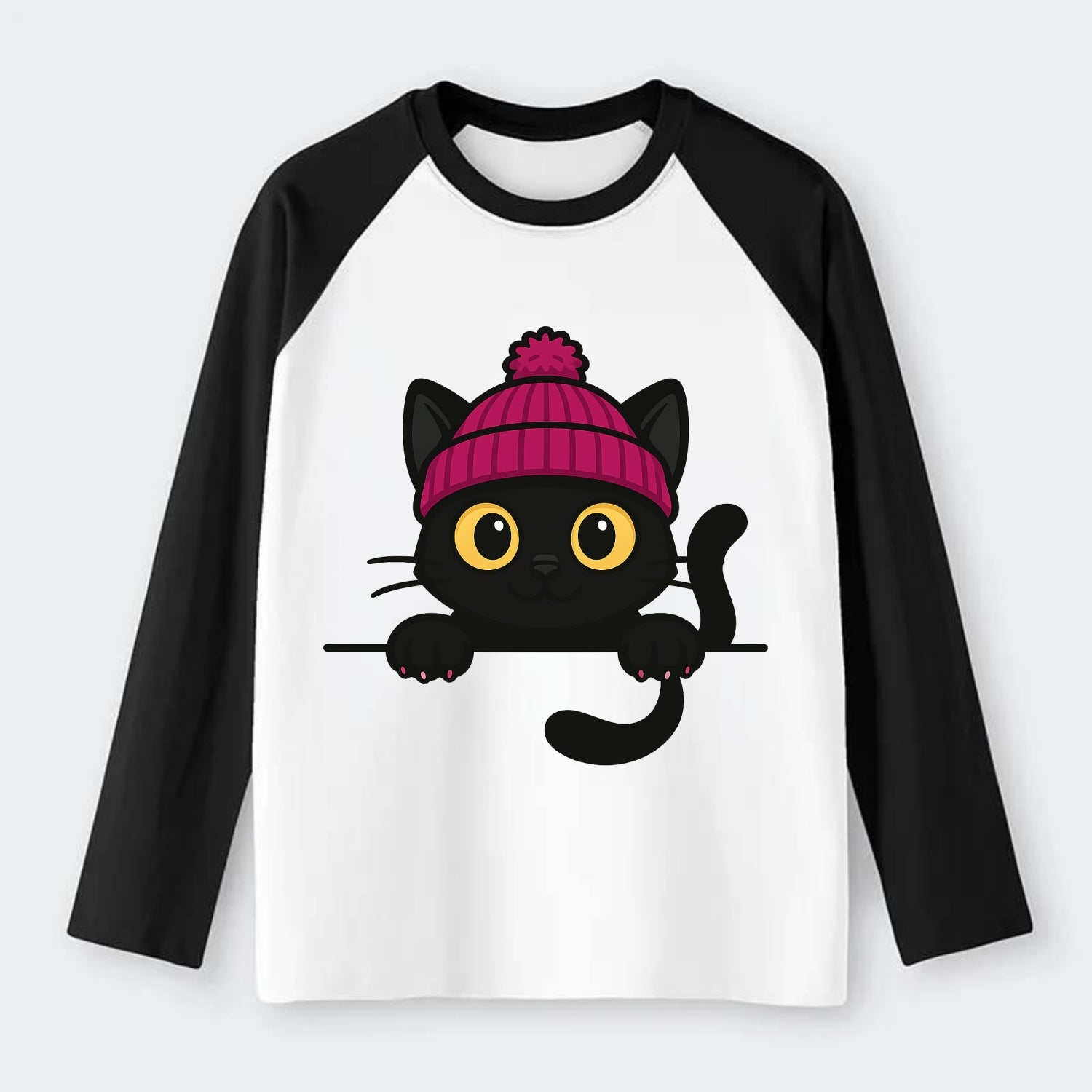 Midnight the black cat holding a tiny book labeled secrets against the - Raglan Long Sleeve T-Shirt - Black
