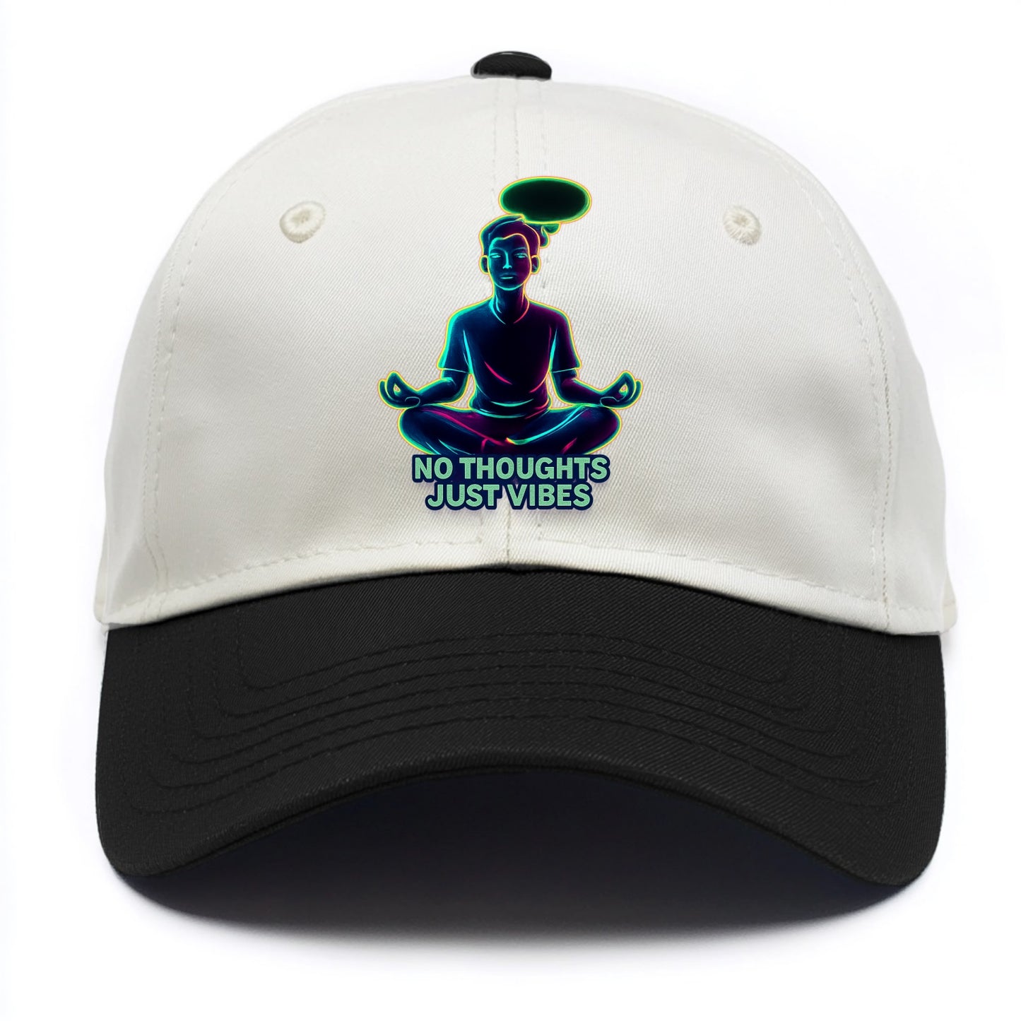 Peaceful floating figure with empty thought bubble - "no thoughts just vibes" zen - Two Tone Cap - Black