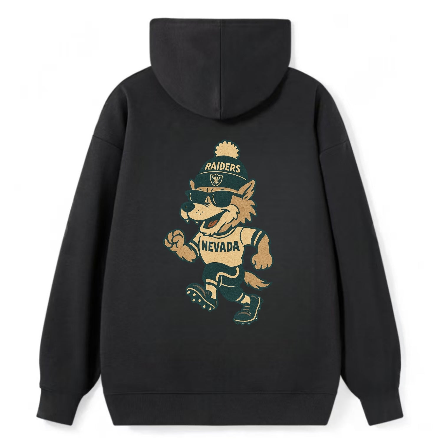 Nevada Wolf wearing Raiders beanie with outlaw patch and wayfarer - Classic Pullover Hoodie - Black