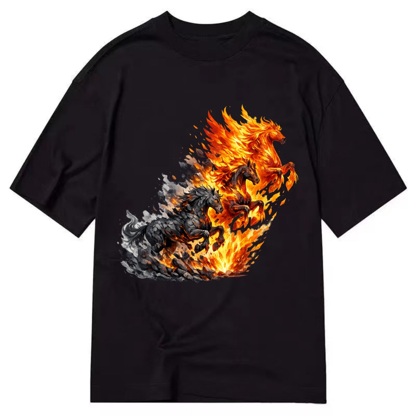 INFERNO STALLION | Horse made entirely of living flames | Blazing mane and tail | - Classic T-shirt - Black