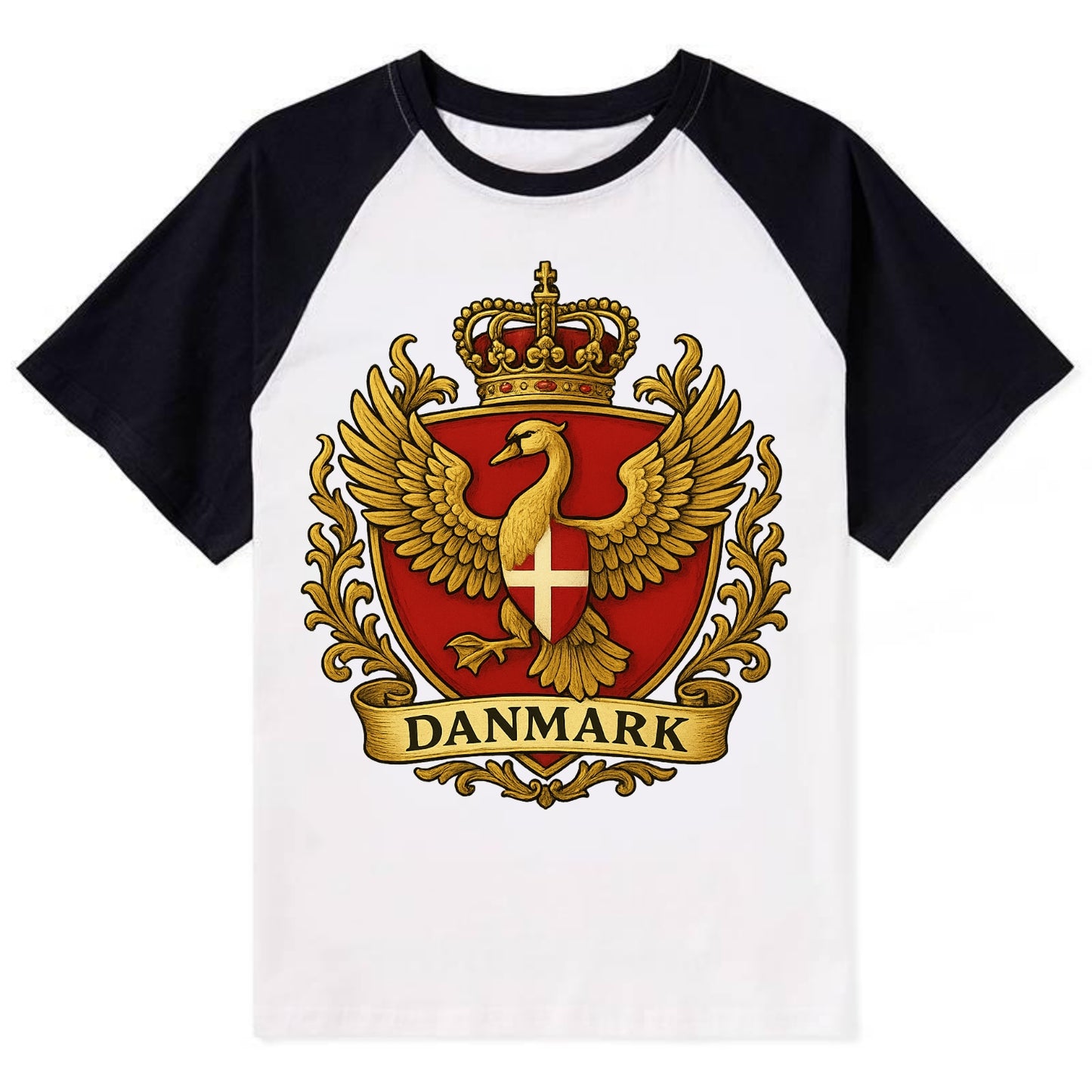 Denmark Heritage Badge  - Contrast Raglan T-shirt - Black