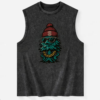 Palo Alto Tree wearing Stanford beanie with S patch - Vintage Washed Tank - Black