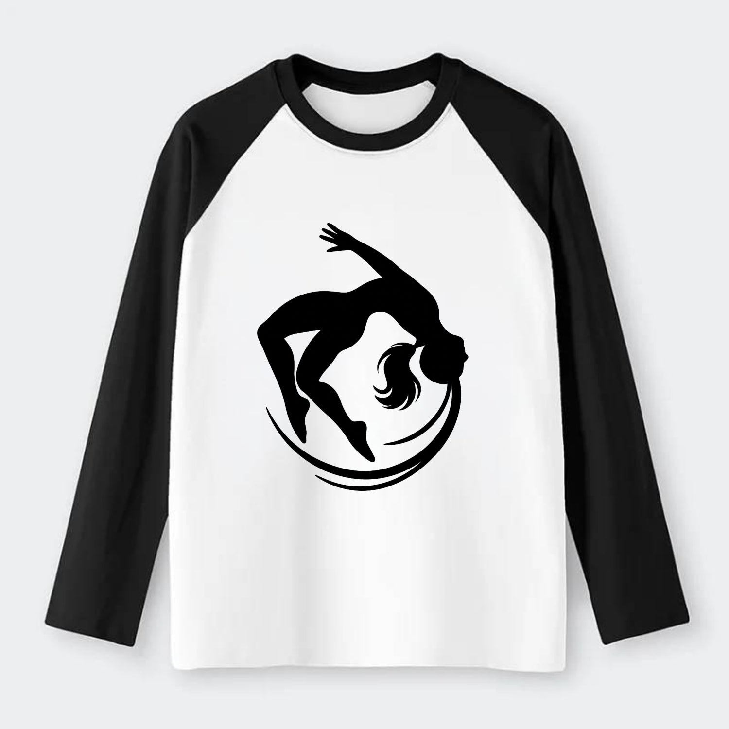 Gymnast mid-backflip rotation - Raglan Long Sleeve T-Shirt - Black