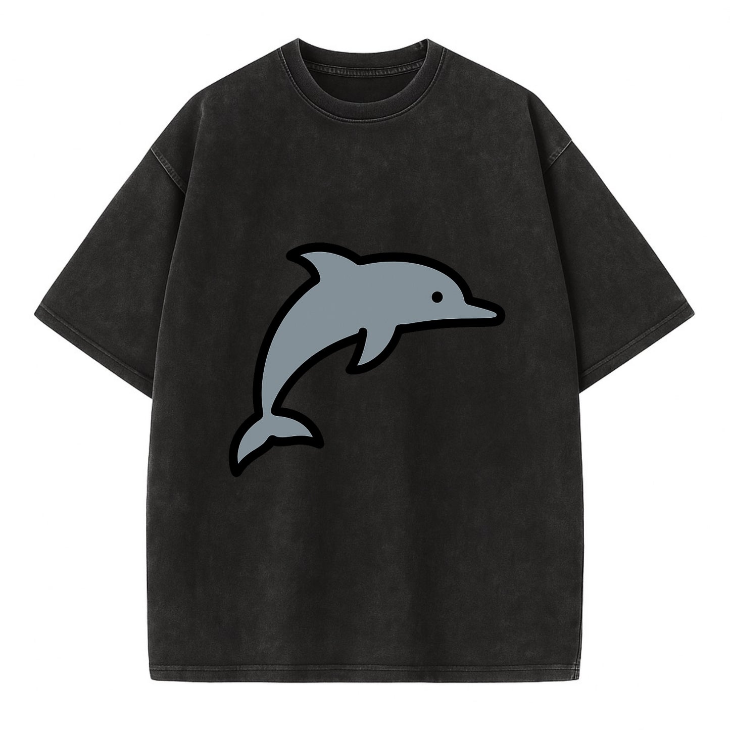 Bottlenose Dolphin - Gray jumping pose flat side profile - Vintage T-shirt - Black