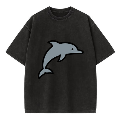 Bottlenose Dolphin - Gray jumping pose flat side profile - Vintage T-shirt - Black