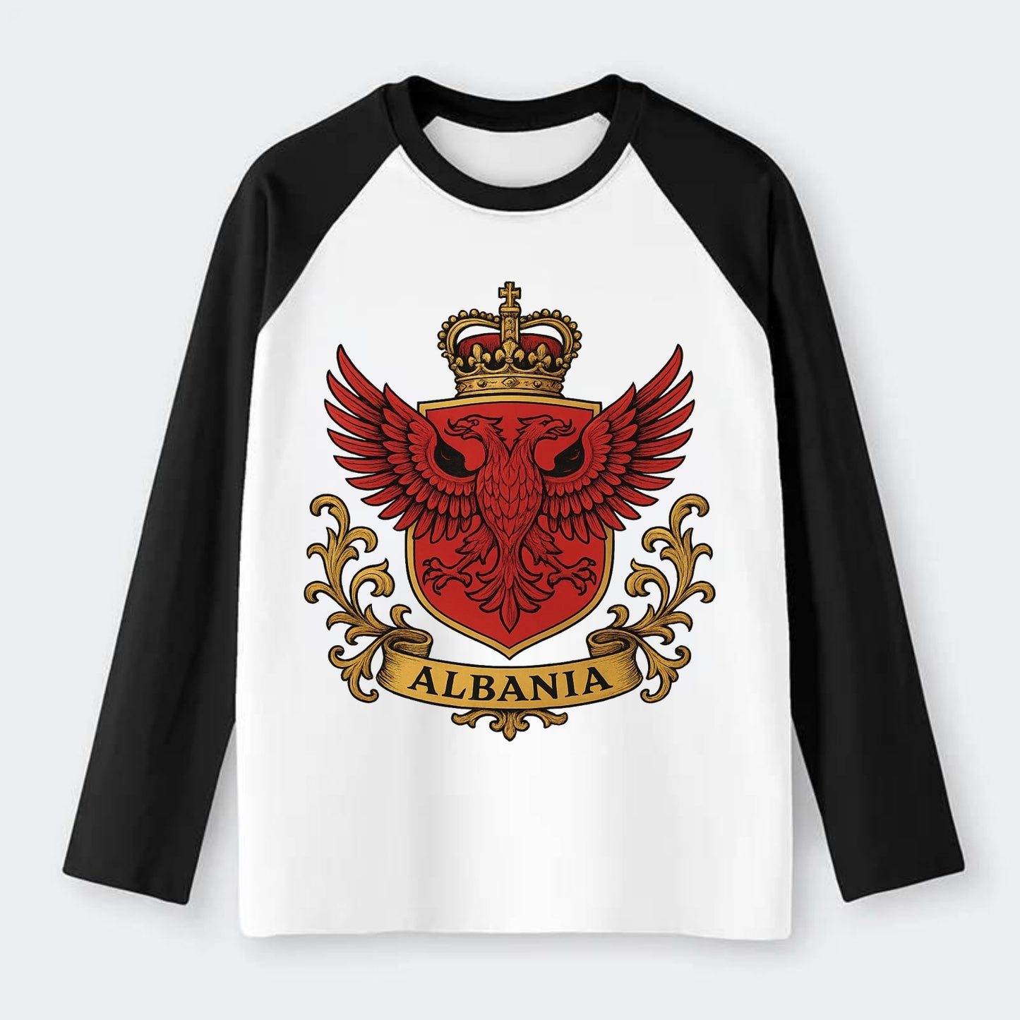 Albania Heritage Badge - Raglan Long Sleeve T-Shirt - Black
