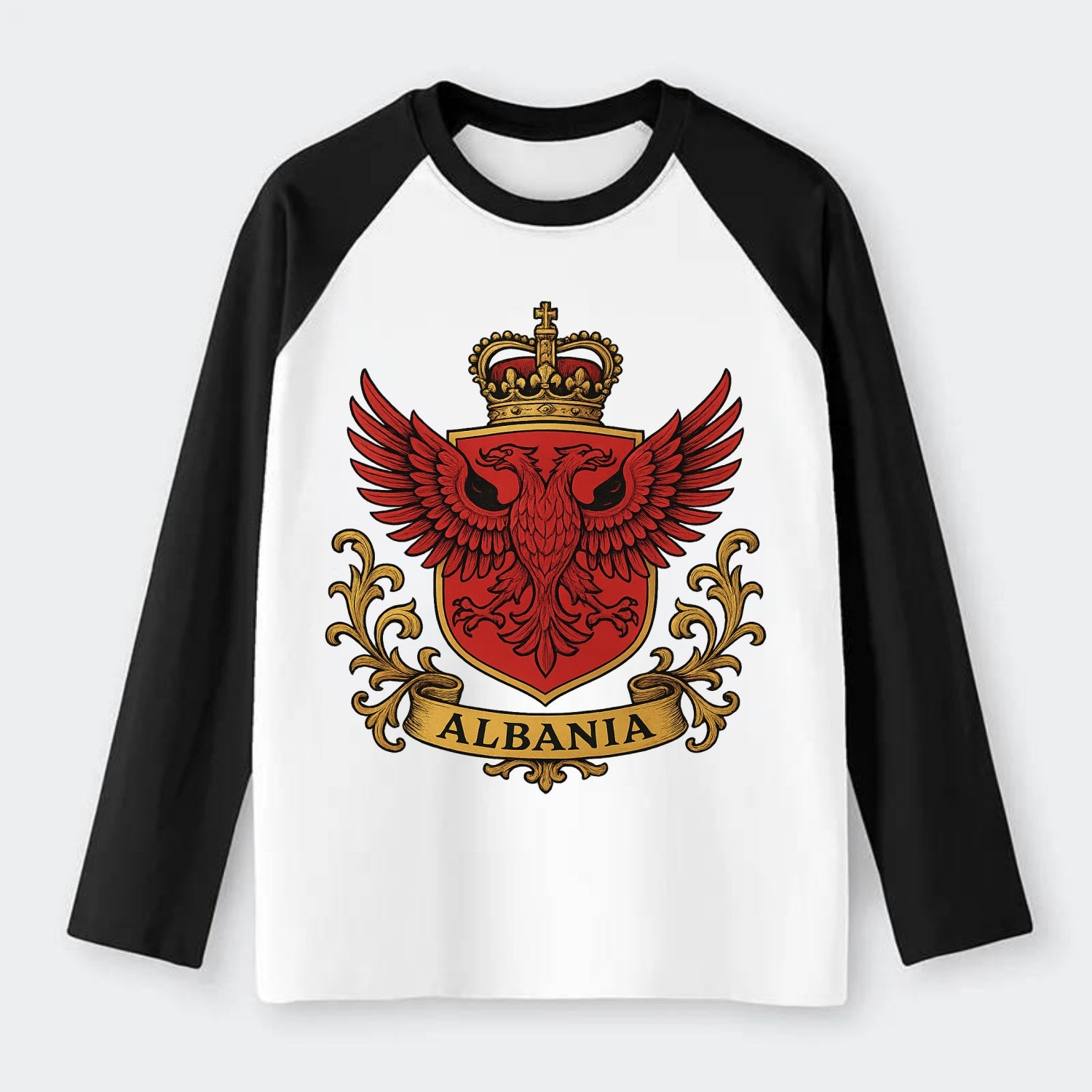 Albania Heritage Badge - Raglan Long Sleeve T-Shirt - Black