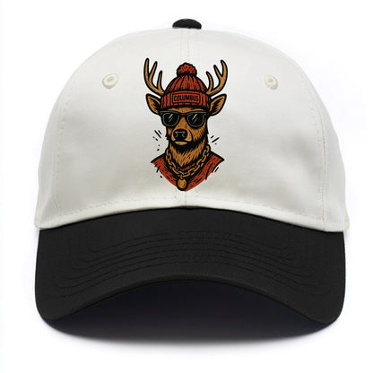Columbus White-tailed Deer wearing Columbus beanie with pom pom and wayfarer - Two Tone Cap - Black