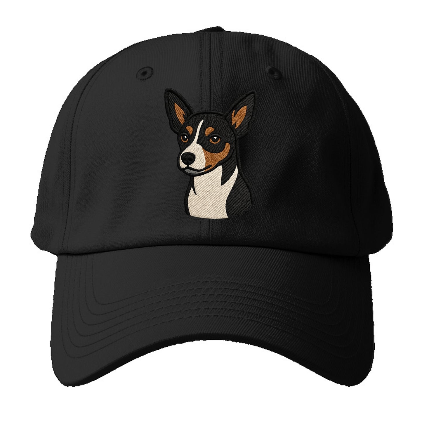 Rat Terrier - Tri-color embroidered pose - Baseball Cap For Big Heads - Black