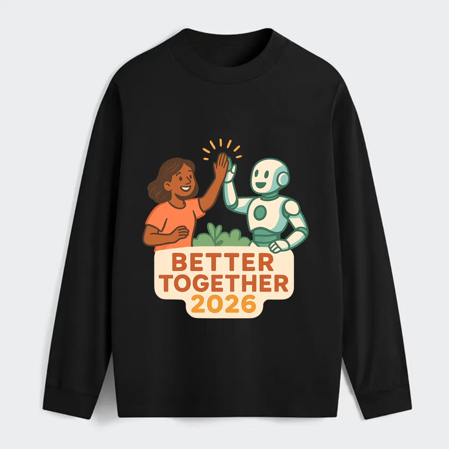 Human and AI robot high-fiving as collaborative partners - "Better - Classic Long Sleeve Shirt - Black
