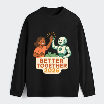 Human and AI robot high-fiving as collaborative partners - "Better - Classic Long Sleeve Shirt - Black