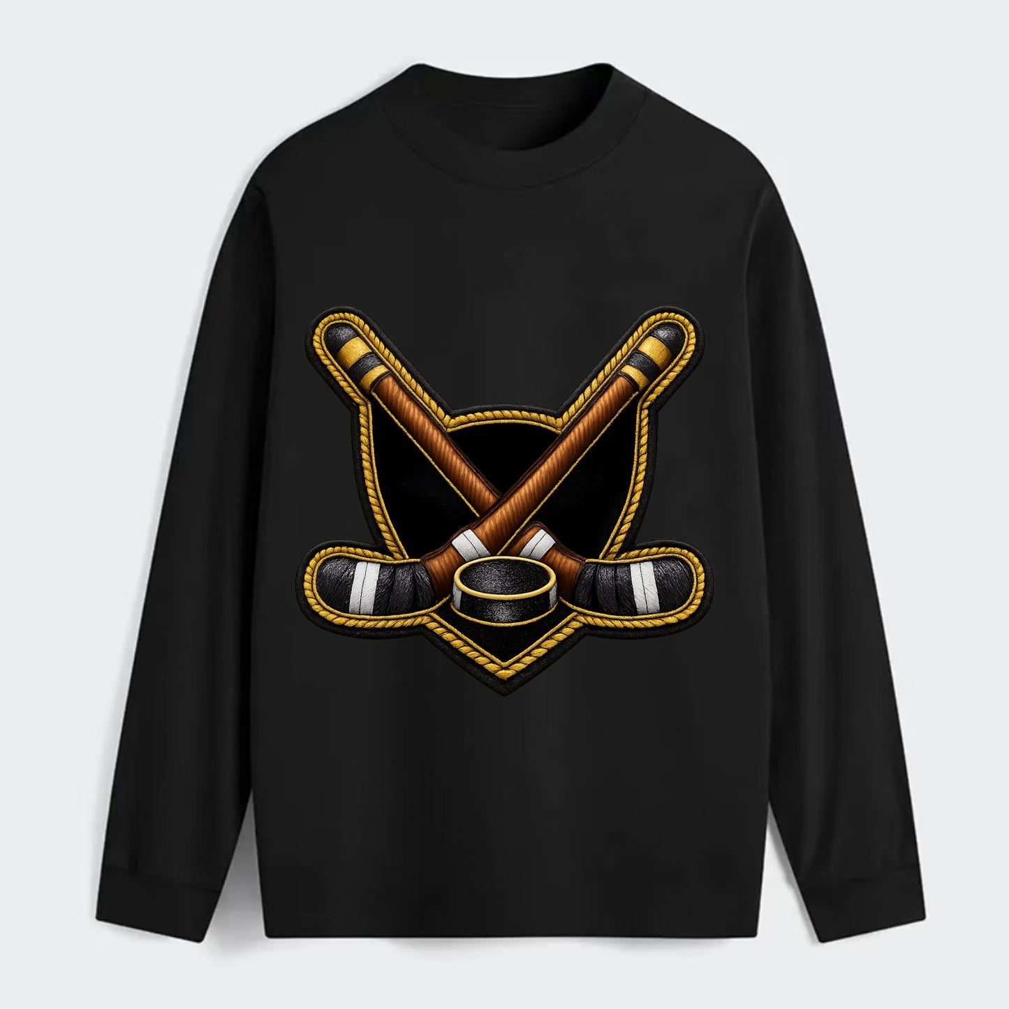 Embroidered patch design - HOCKEY CROSSED STICKS - ice hockey sticks - Classic Long Sleeve Shirt - Black