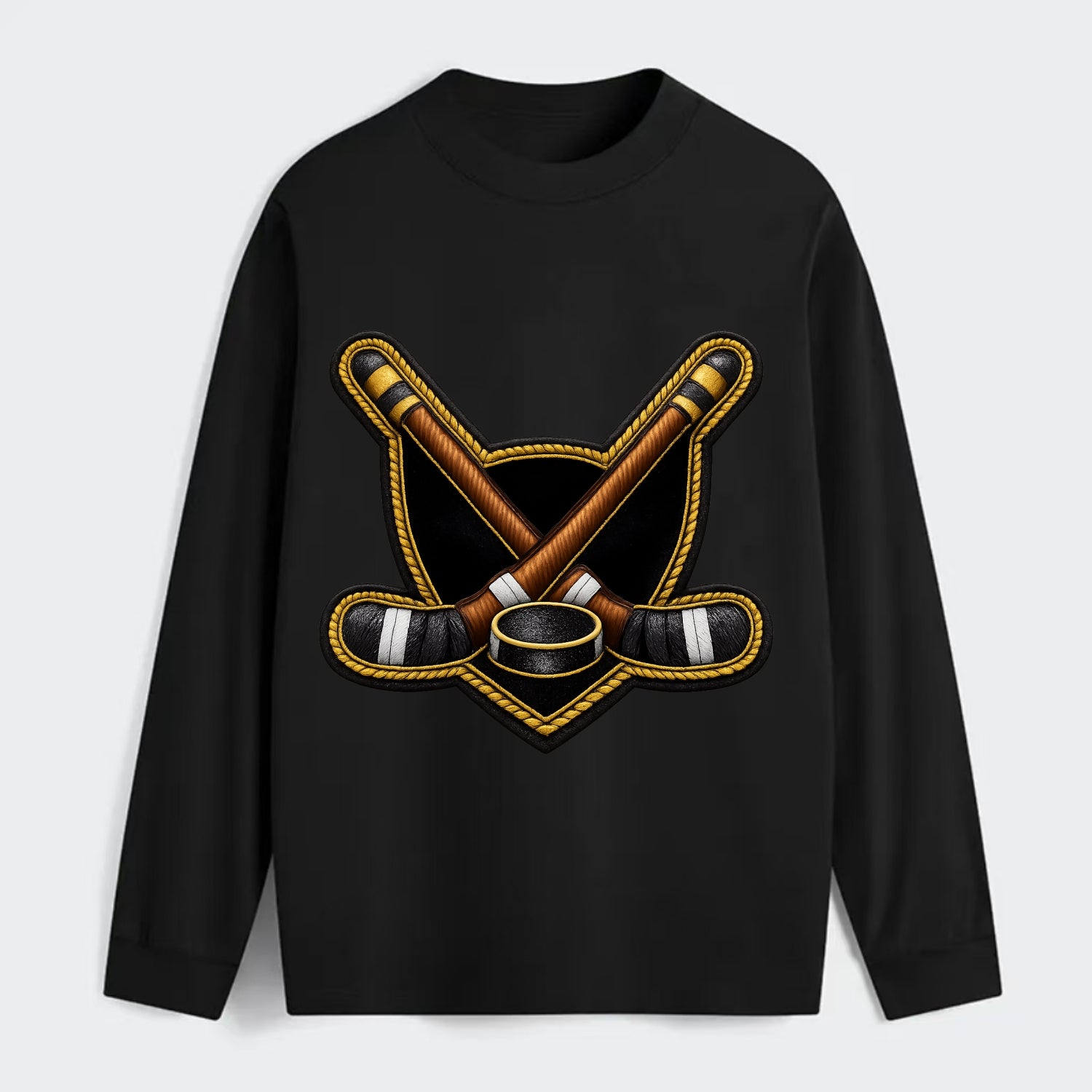 Embroidered patch design - HOCKEY CROSSED STICKS - ice hockey sticks - Classic Long Sleeve Shirt - Black