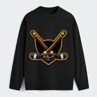 Embroidered patch design - HOCKEY CROSSED STICKS - ice hockey sticks - Classic Long Sleeve Shirt - Black