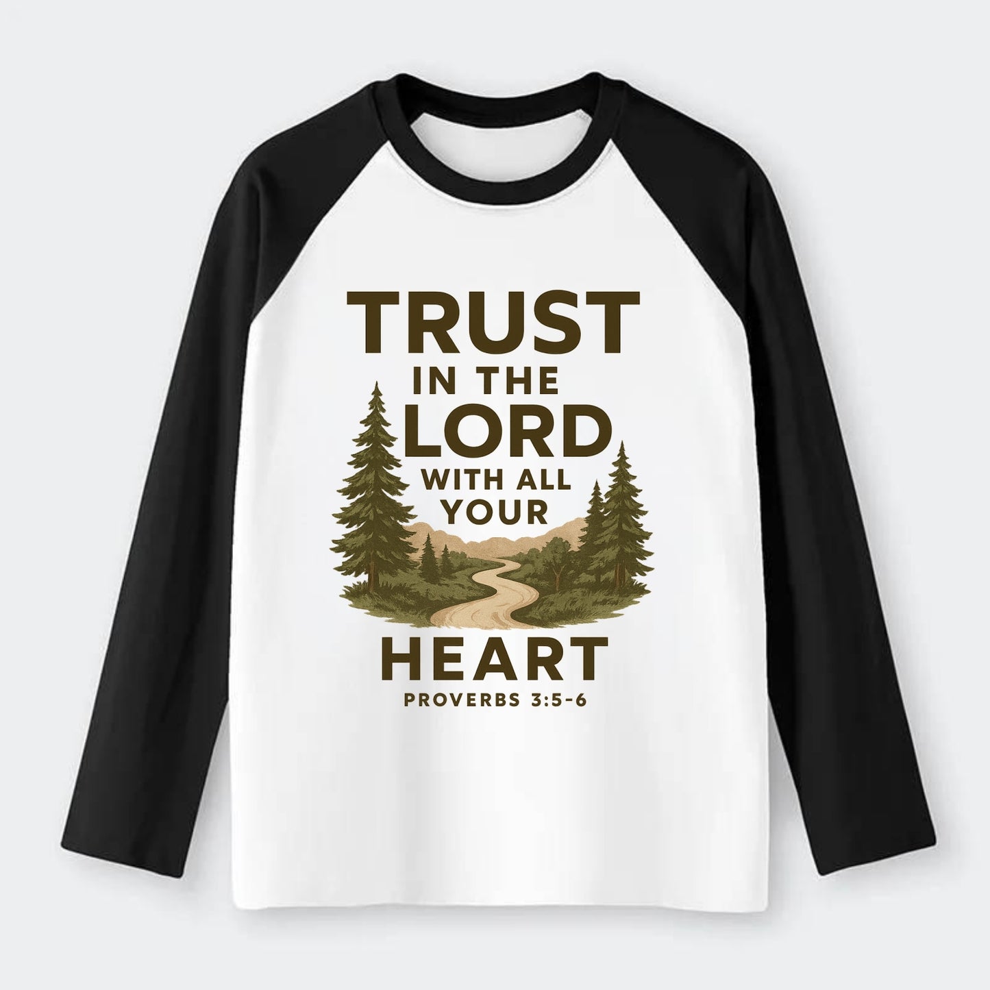 Proverbs 3:5-6 Path - Raglan Long Sleeve T-Shirt - Black
