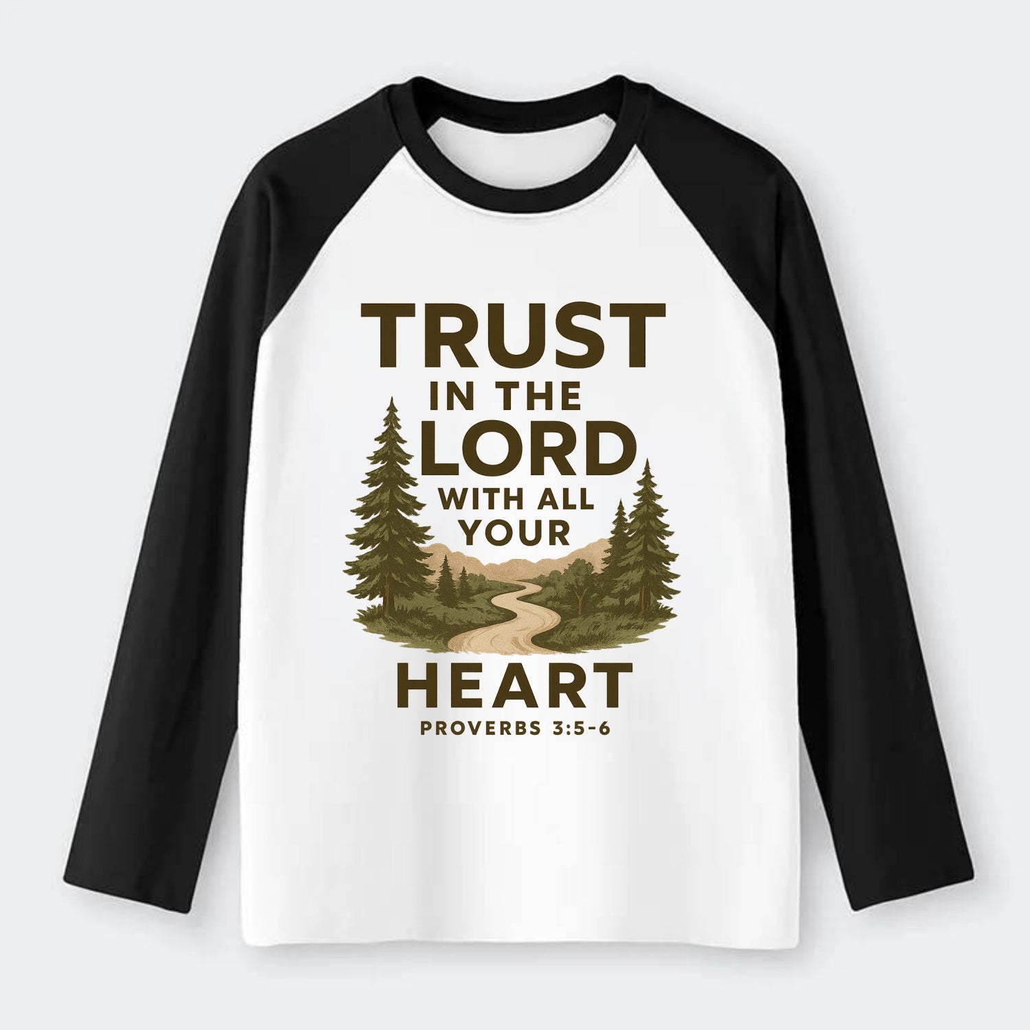Proverbs 3:5-6 Path - Raglan Long Sleeve T-Shirt - Black