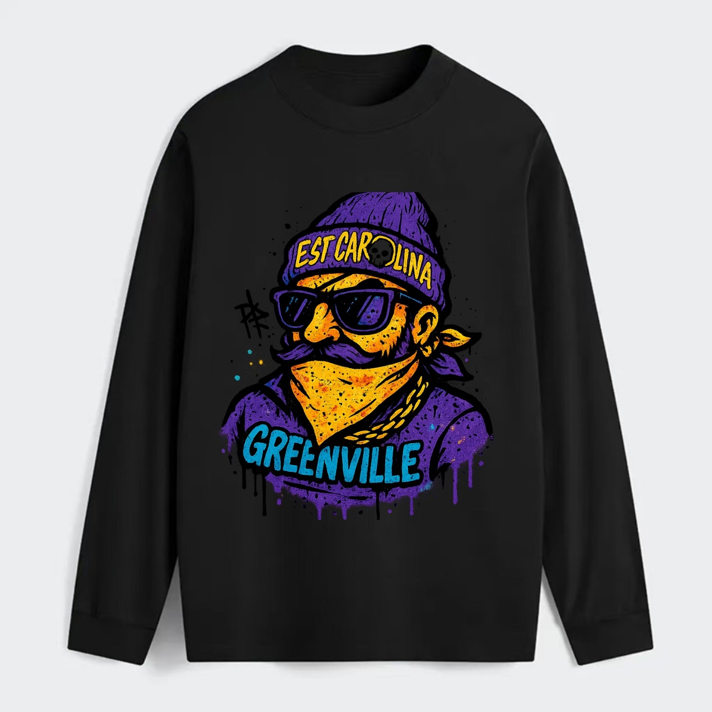 Greenville Pirate wearing East Carolina beanie with skull patch - Classic Long Sleeve Shirt - Black