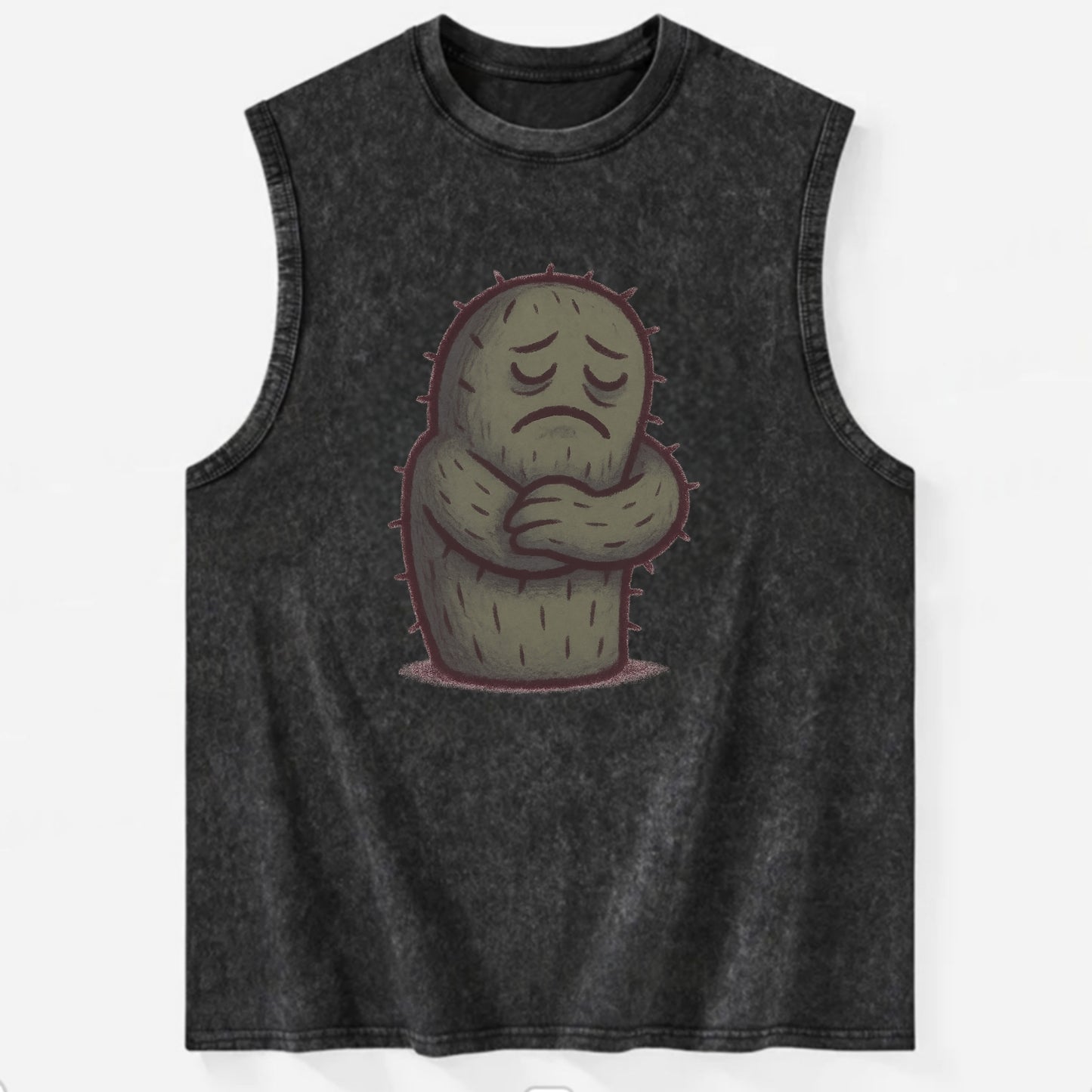 SINGLE IS VALID | Content cactus hugging itself - Vintage Washed Tank - Black