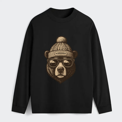 New Mexico Black Bear wearing Albuquerque beanie with pom pom and - Classic Long Sleeve Shirt - Black