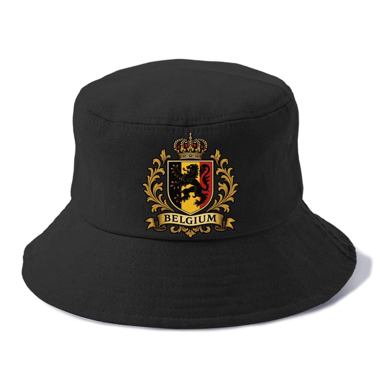 Belgium Lion Emblem (black Lion Rampant, Black/yellow/red Shield) Bucket Hat - Black