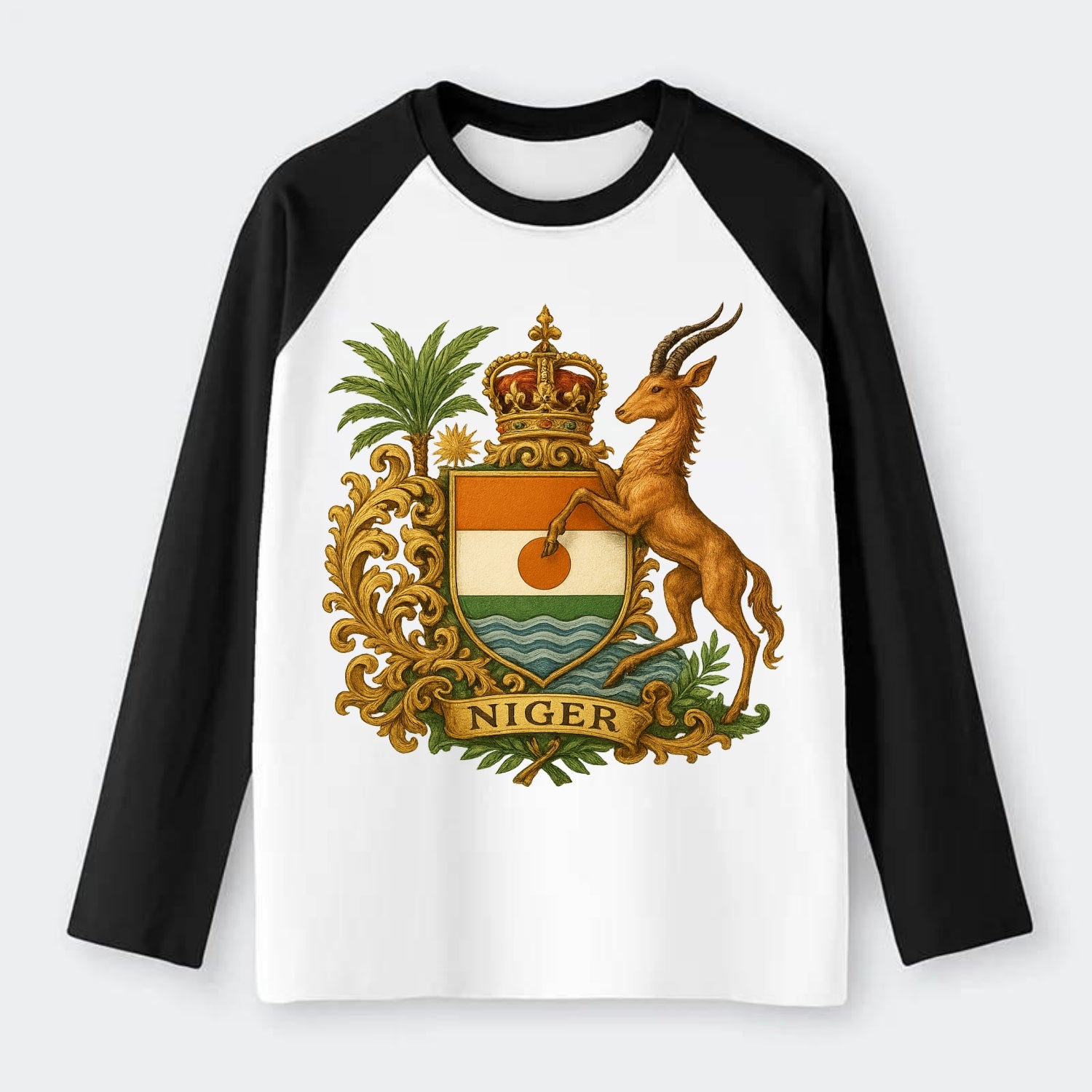 Niger Heritage Badge  - Raglan Long Sleeve T-Shirt - Black