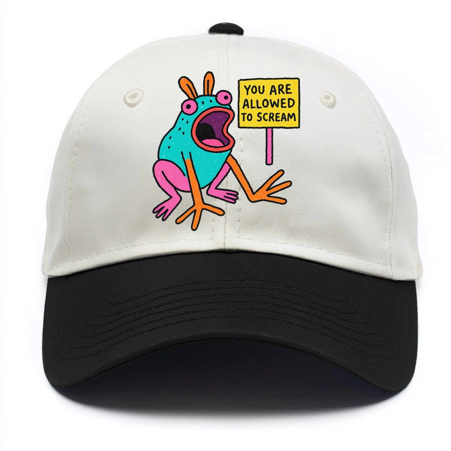 YOU ARE ALLOWED TO SCREAM | Open-mouthed frog mid-scream - Two Tone Cap - Black