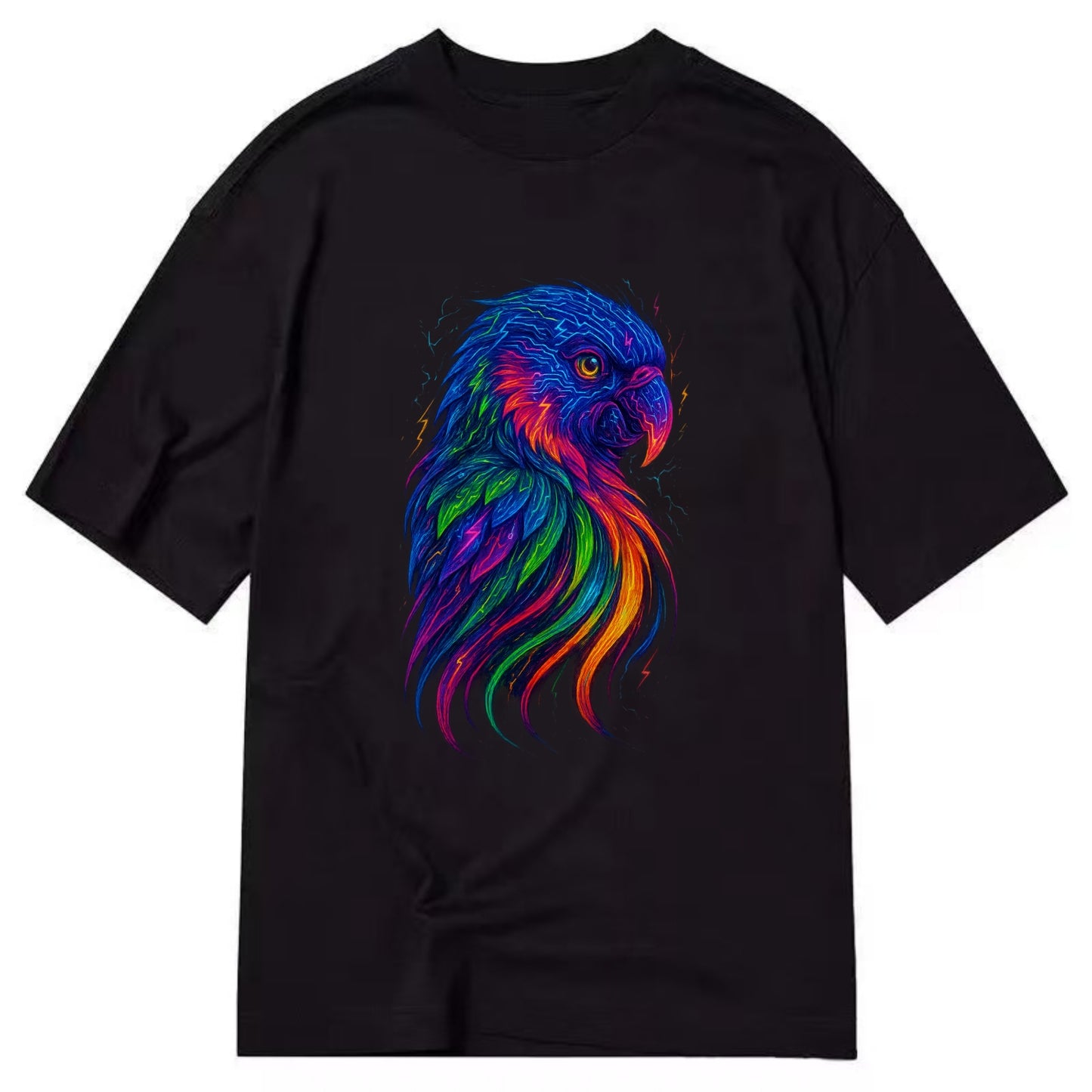 Vibrant parrot with feathers flowing into tropical rainbow streams, every color - Classic T-shirt - Black