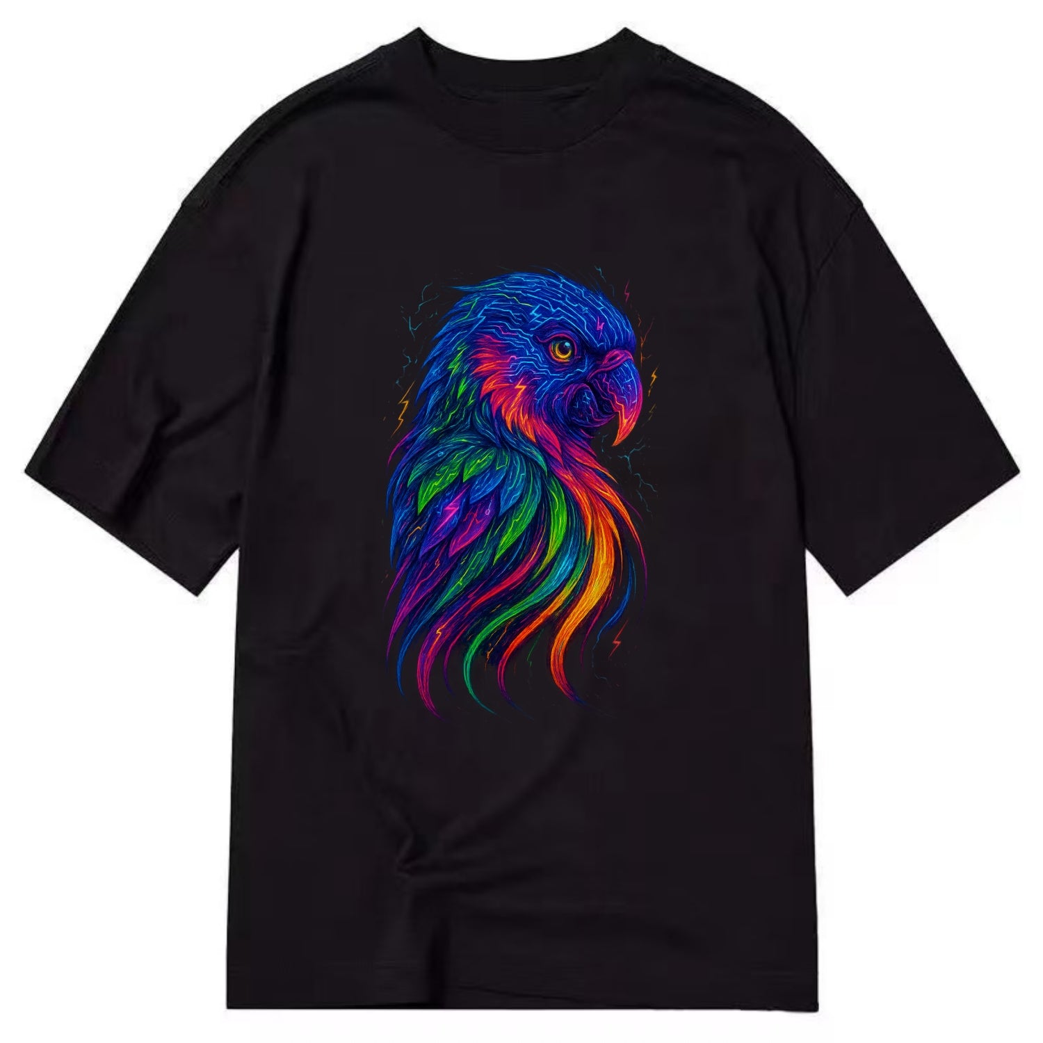 Vibrant parrot with feathers flowing into tropical rainbow streams, every color - Classic T-shirt - Black