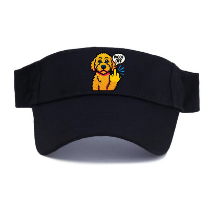 Goldendoodle with teddy bear face and curly golden coat, friendly paw flipping off - Visor - Black