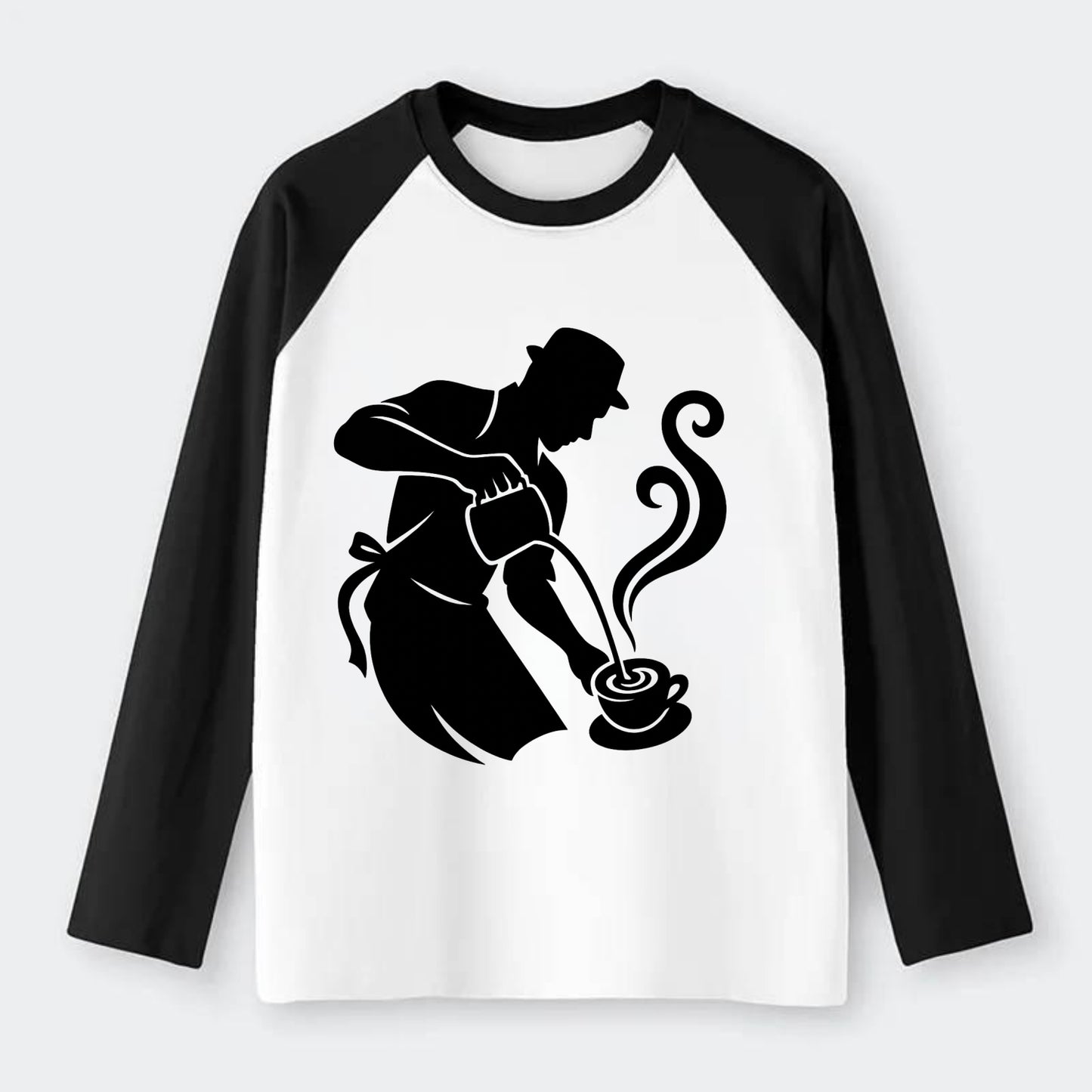 Barista creating latte art - Raglan Long Sleeve T-Shirt - Black