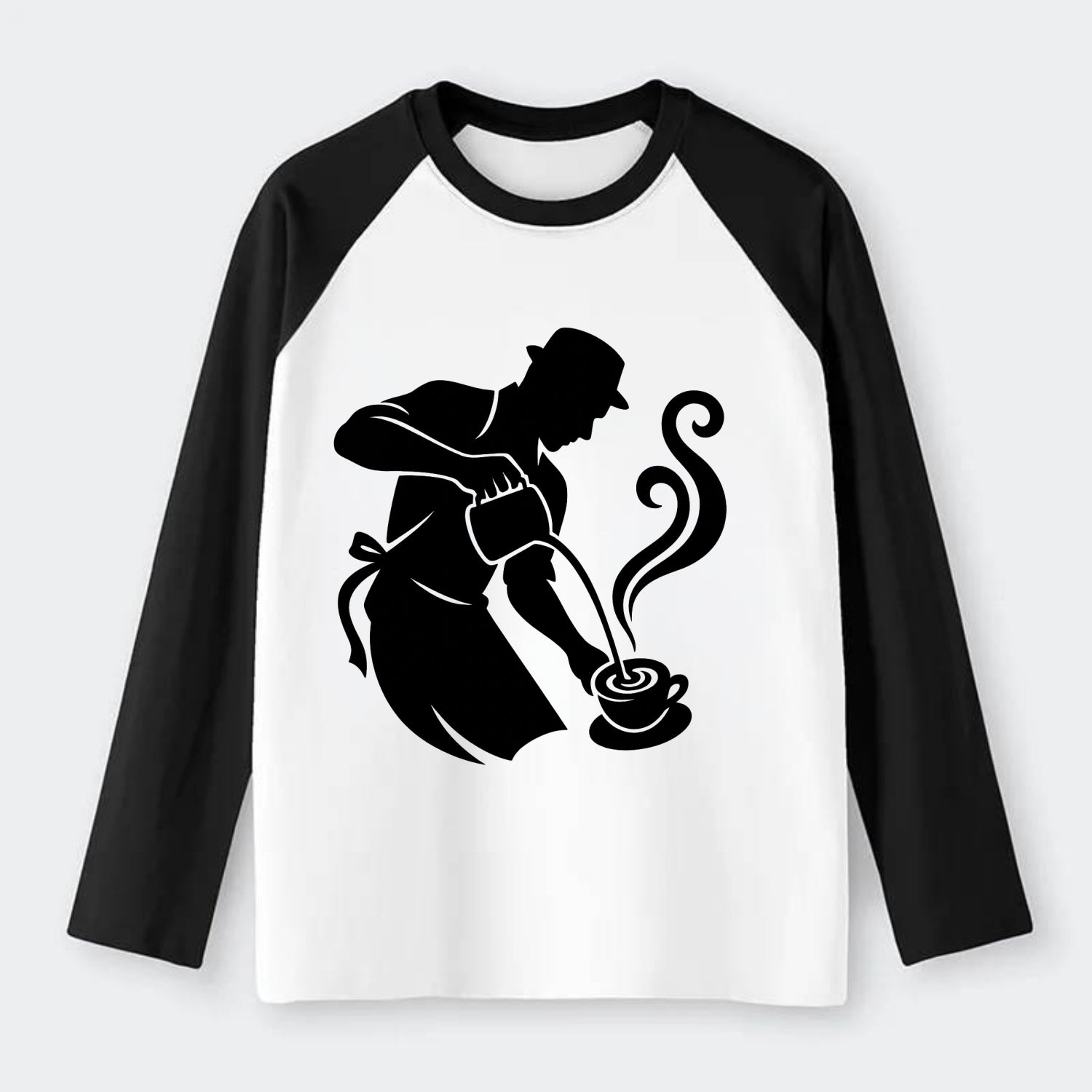 Barista creating latte art - Raglan Long Sleeve T-Shirt - Black