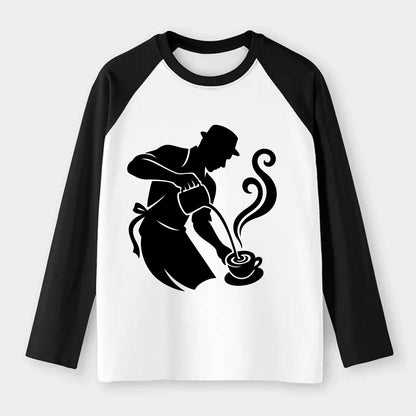 Barista creating latte art - Raglan Long Sleeve T-Shirt - Black