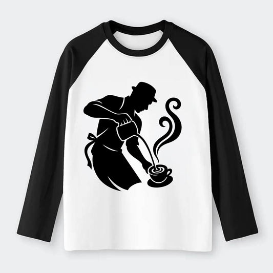 Barista creating latte art - Raglan Long Sleeve T-Shirt - Black