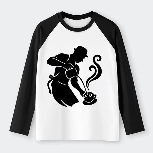 Barista creating latte art - Raglan Long Sleeve T-Shirt