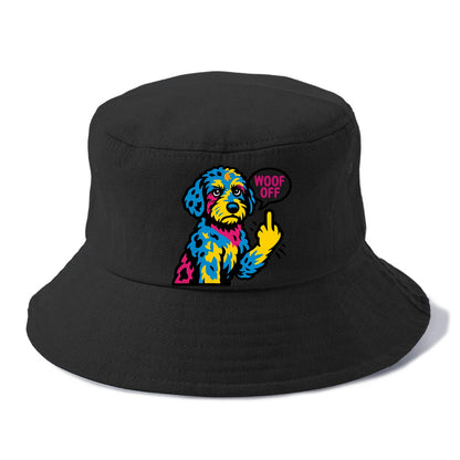 Aussiedoodle with merle patches and curly coat, playful smart paw raised - Bucket Hat - Black